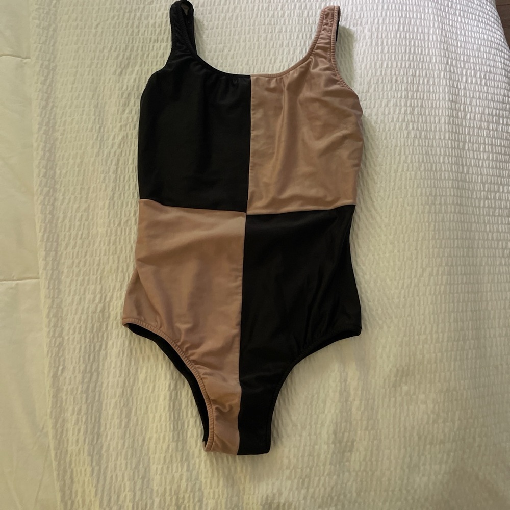 Two-Tone Black and Tan One Piece Swimsuit